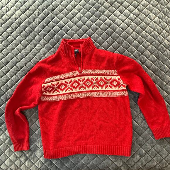 American Eagle Wool Blend Vintage Red Fair Isle Quarter Zip Nordic Large - Picture 2 of 8
